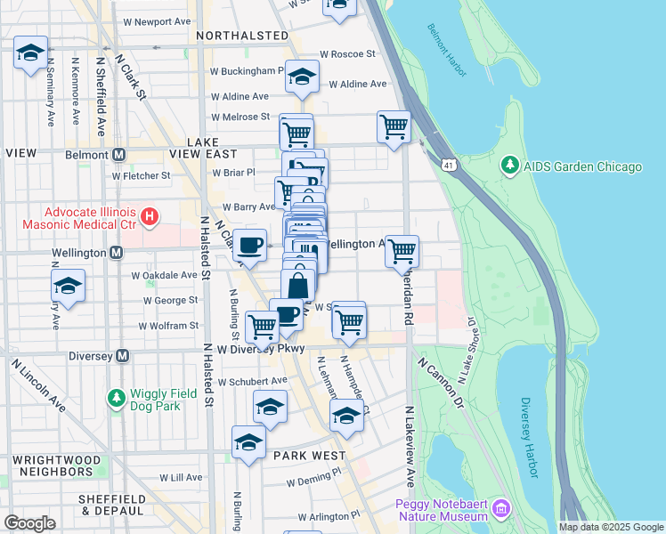 map of restaurants, bars, coffee shops, grocery stores, and more near 2941 North Broadway in Chicago
