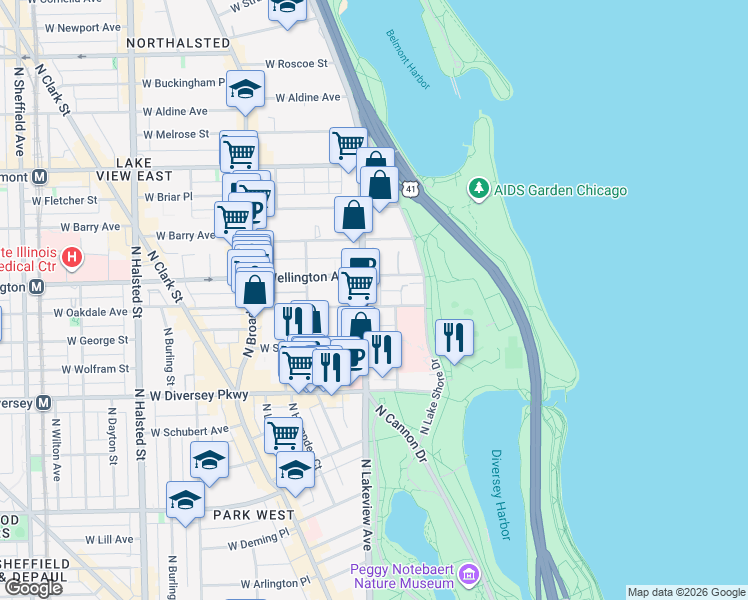 map of restaurants, bars, coffee shops, grocery stores, and more near in Chicago