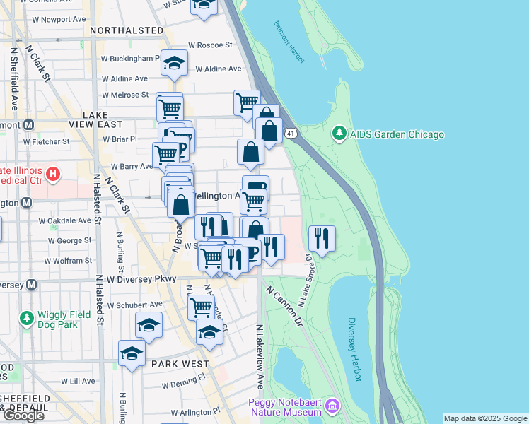 map of restaurants, bars, coffee shops, grocery stores, and more near in Chicago