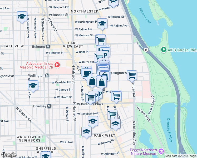 map of restaurants, bars, coffee shops, grocery stores, and more near in Chicago