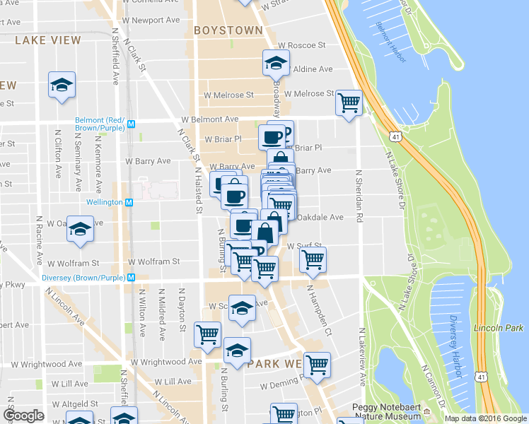 map of restaurants, bars, coffee shops, grocery stores, and more near in Chicago