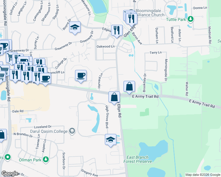 map of restaurants, bars, coffee shops, grocery stores, and more near in Bloomingdale