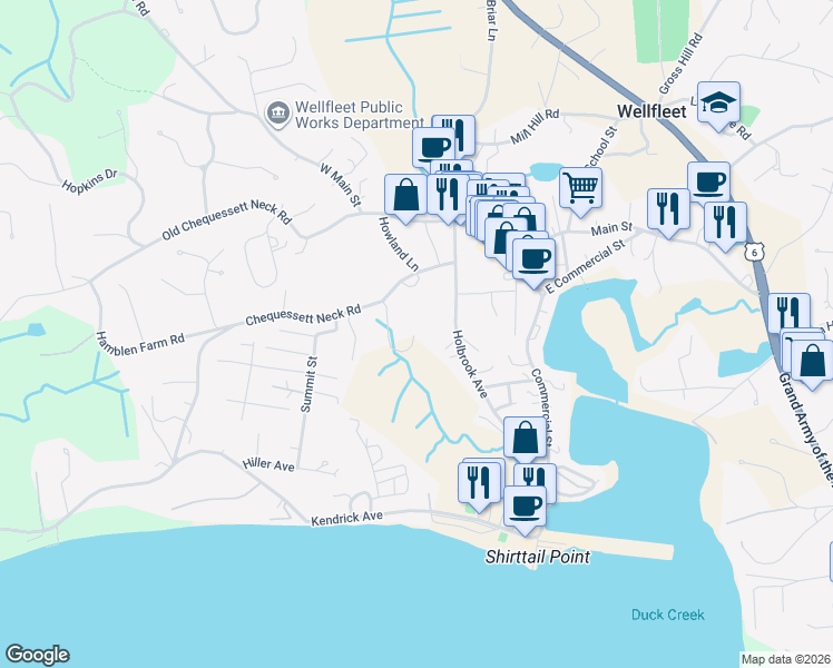 map of restaurants, bars, coffee shops, grocery stores, and more near 40 Daveys Path in Wellfleet