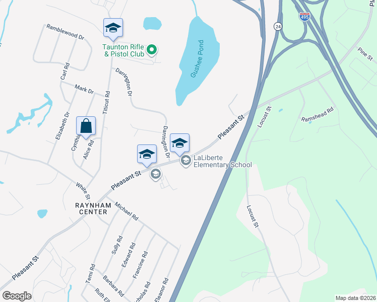 map of restaurants, bars, coffee shops, grocery stores, and more near 780 Pleasant Street in Raynham