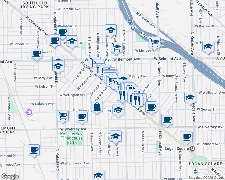 map of restaurants, bars, coffee shops, grocery stores, and more near in Chicago