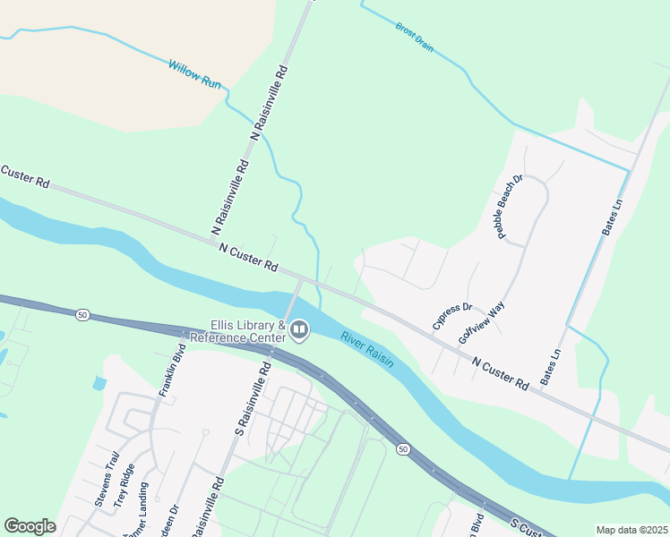 map of restaurants, bars, coffee shops, grocery stores, and more near 3770 North Custer Road in Monroe