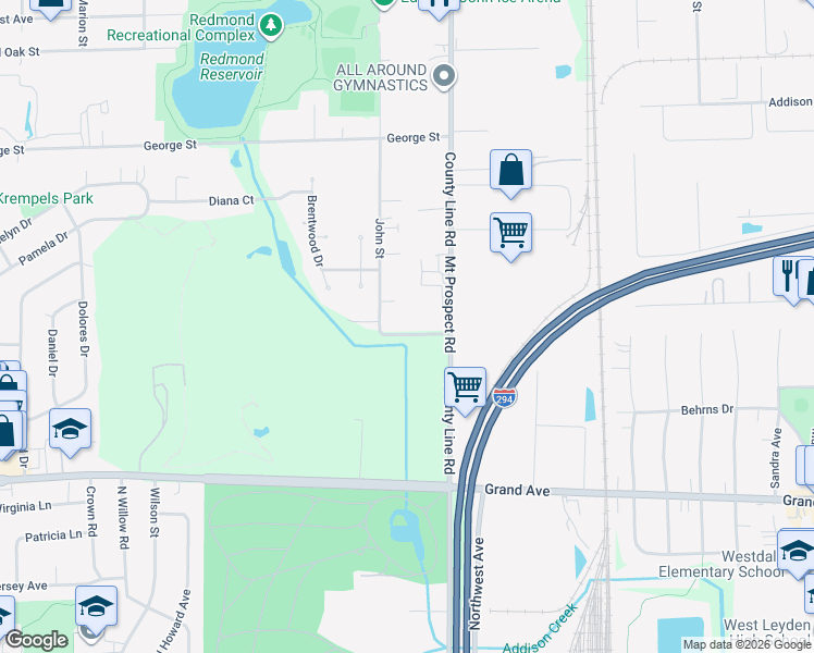 map of restaurants, bars, coffee shops, grocery stores, and more near 804 East Belmont Avenue in Bensenville