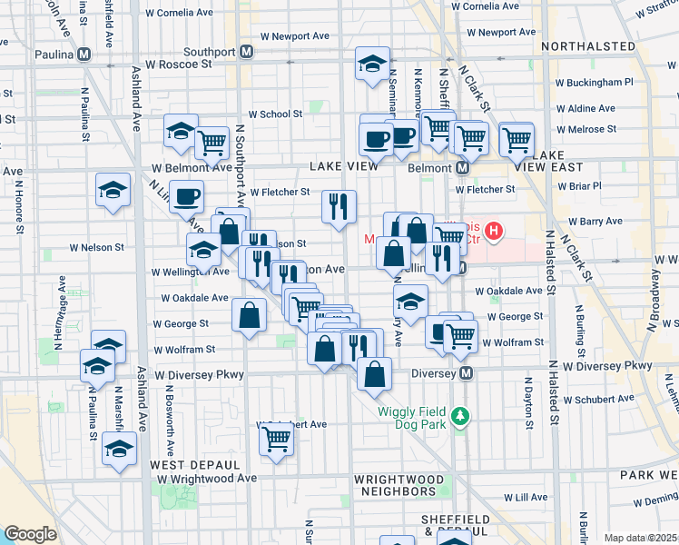 map of restaurants, bars, coffee shops, grocery stores, and more near 2939 North Racine Avenue in Chicago