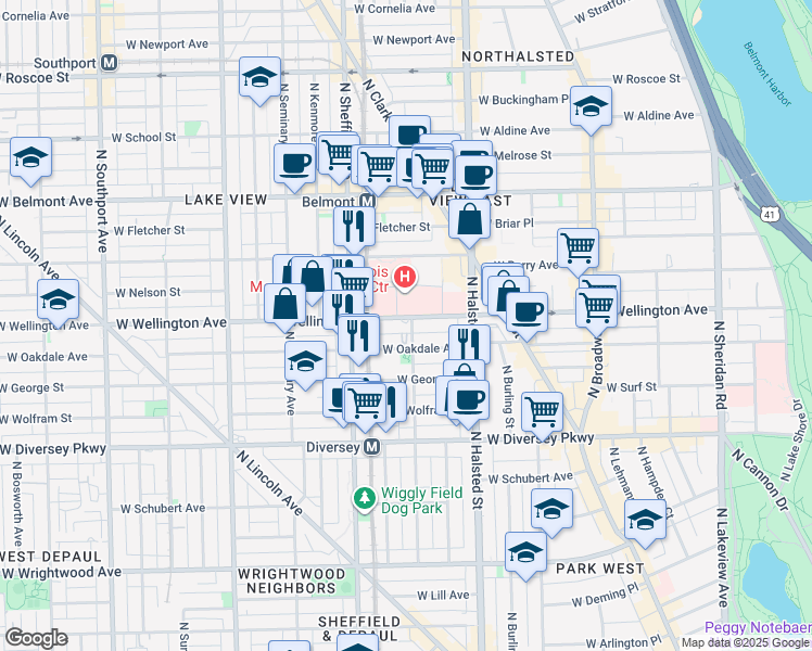 map of restaurants, bars, coffee shops, grocery stores, and more near 928c West Oakdale Avenue in Chicago