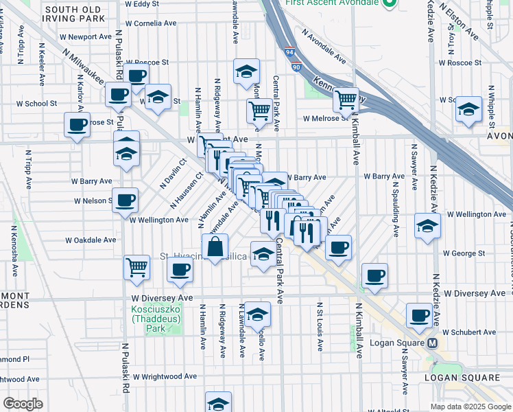 map of restaurants, bars, coffee shops, grocery stores, and more near in Chicago