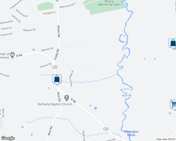 map of restaurants, bars, coffee shops, grocery stores, and more near 2410 Canyon Ridge Drive in East Windsor
