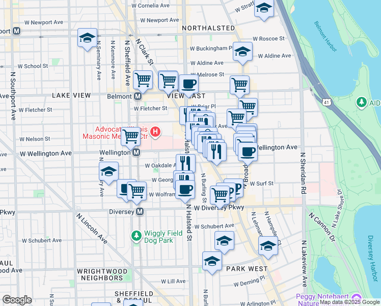 map of restaurants, bars, coffee shops, grocery stores, and more near in Chicago
