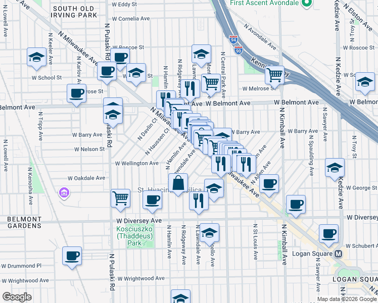 map of restaurants, bars, coffee shops, grocery stores, and more near in Chicago