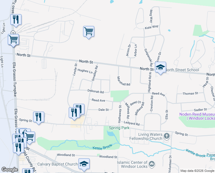 map of restaurants, bars, coffee shops, grocery stores, and more near 64 Deborah Road in Windsor Locks