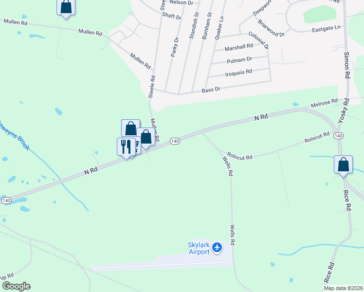 map of restaurants, bars, coffee shops, grocery stores, and more near 170 Connecticut 140 in East Windsor