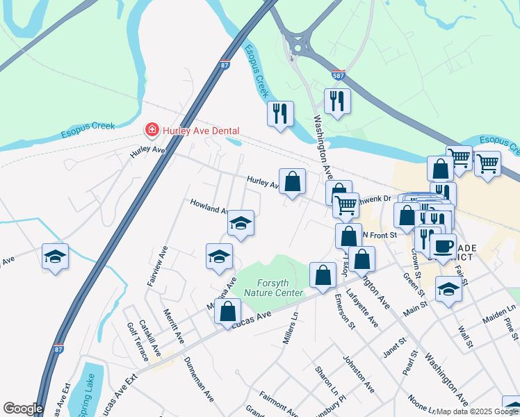 map of restaurants, bars, coffee shops, grocery stores, and more near Tindale Pl in Kingston