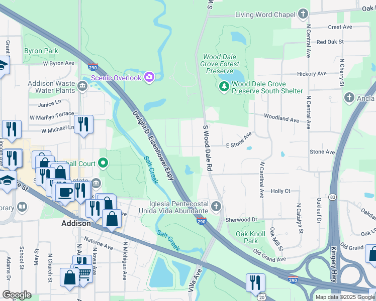 map of restaurants, bars, coffee shops, grocery stores, and more near 4N076 Arthur Avenue in Addison