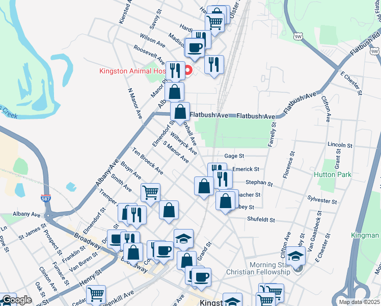 map of restaurants, bars, coffee shops, grocery stores, and more near 329 Foxhall Avenue in Kingston