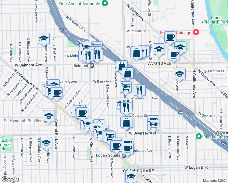 map of restaurants, bars, coffee shops, grocery stores, and more near in Chicago
