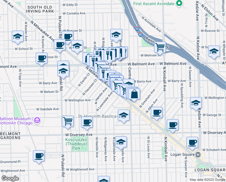 map of restaurants, bars, coffee shops, grocery stores, and more near in Chicago