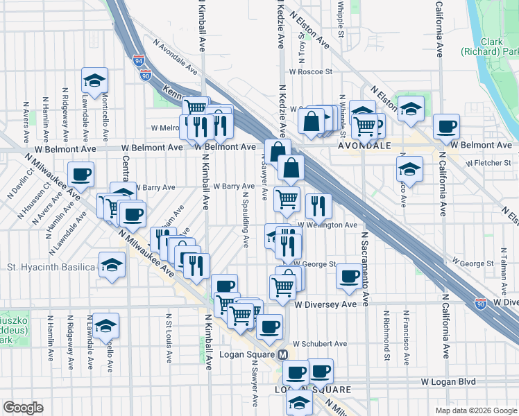 map of restaurants, bars, coffee shops, grocery stores, and more near in Chicago