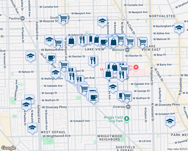 map of restaurants, bars, coffee shops, grocery stores, and more near 3002 North Racine Avenue in Chicago