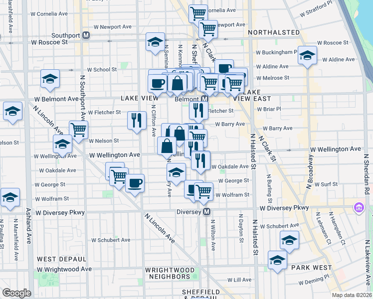 map of restaurants, bars, coffee shops, grocery stores, and more near in Chicago