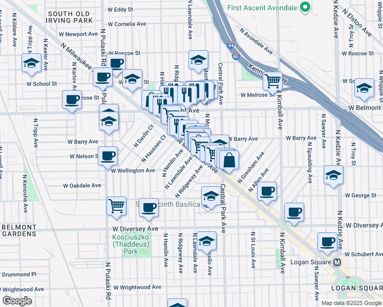 map of restaurants, bars, coffee shops, grocery stores, and more near in Chicago