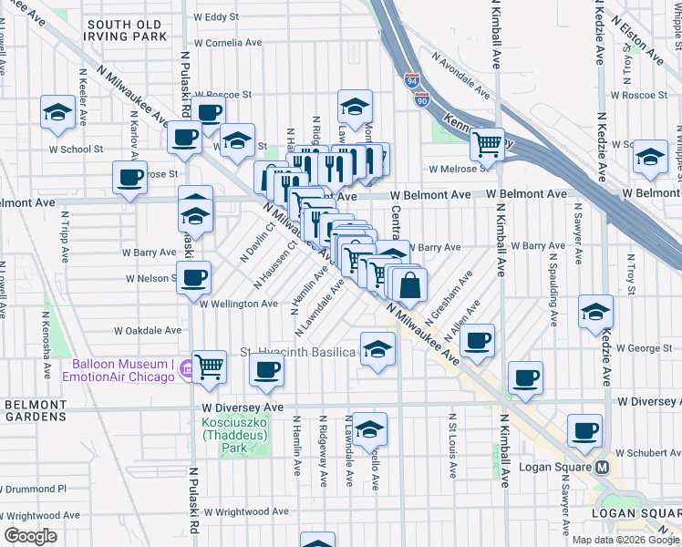 map of restaurants, bars, coffee shops, grocery stores, and more near in Chicago