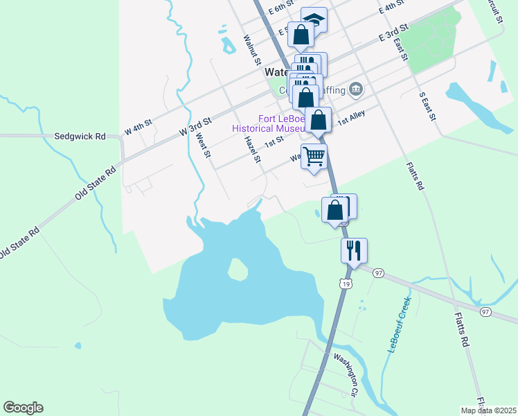 map of restaurants, bars, coffee shops, grocery stores, and more near in Waterford
