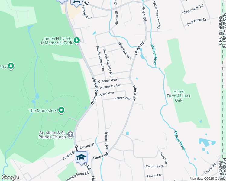 map of restaurants, bars, coffee shops, grocery stores, and more near 59 Waumsett Avenue in Cumberland