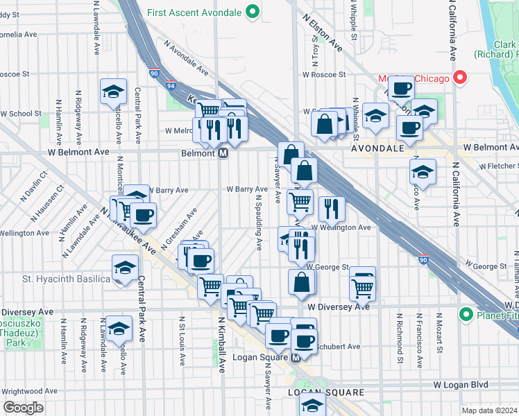 map of restaurants, bars, coffee shops, grocery stores, and more near in Chicago