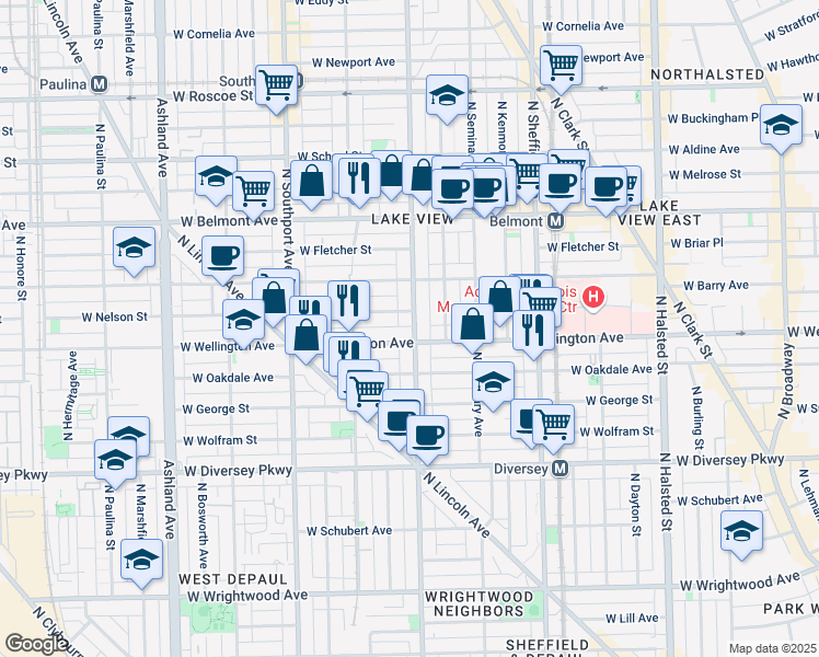 map of restaurants, bars, coffee shops, grocery stores, and more near 3008 North Racine Avenue in Chicago