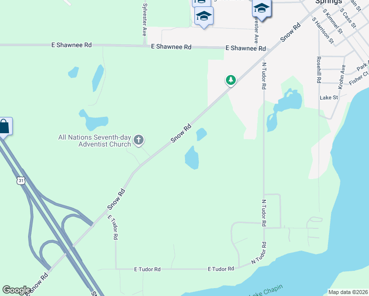 map of restaurants, bars, coffee shops, grocery stores, and more near 4380 East Snow Road in Berrien Springs