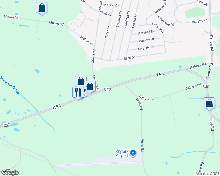 map of restaurants, bars, coffee shops, grocery stores, and more near 170 Connecticut 140 in East Windsor