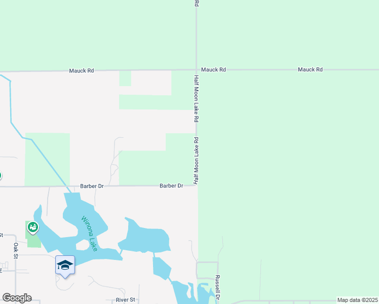 map of restaurants, bars, coffee shops, grocery stores, and more near 2642 Half Moon Lake Road in Hillsdale