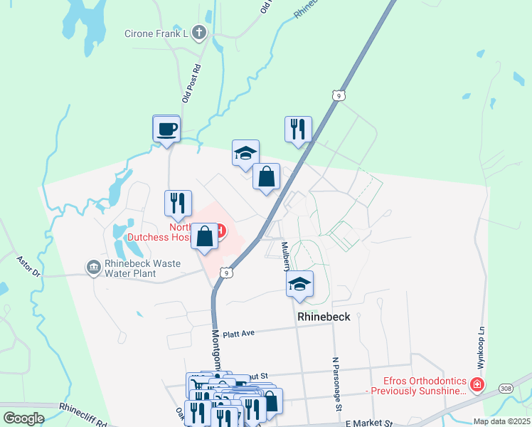map of restaurants, bars, coffee shops, grocery stores, and more near 6565 U.S. 9 in Rhinebeck