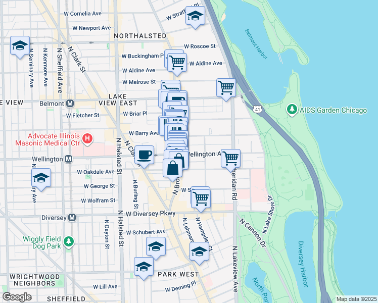 map of restaurants, bars, coffee shops, grocery stores, and more near 3013 North Broadway in Chicago