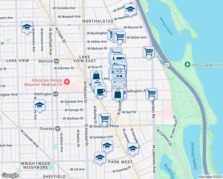 map of restaurants, bars, coffee shops, grocery stores, and more near in Chicago