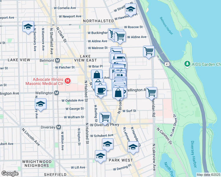map of restaurants, bars, coffee shops, grocery stores, and more near in Chicago