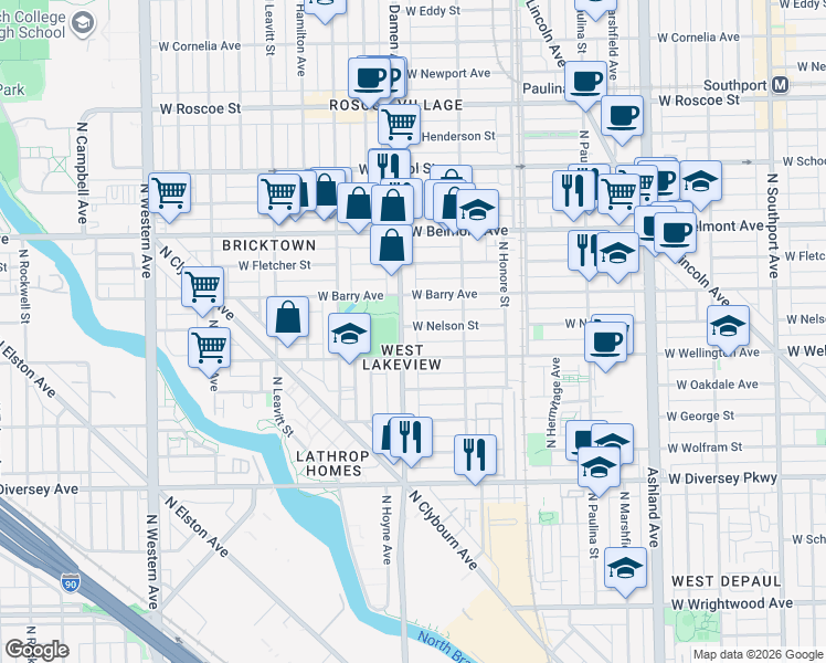 map of restaurants, bars, coffee shops, grocery stores, and more near in Chicago