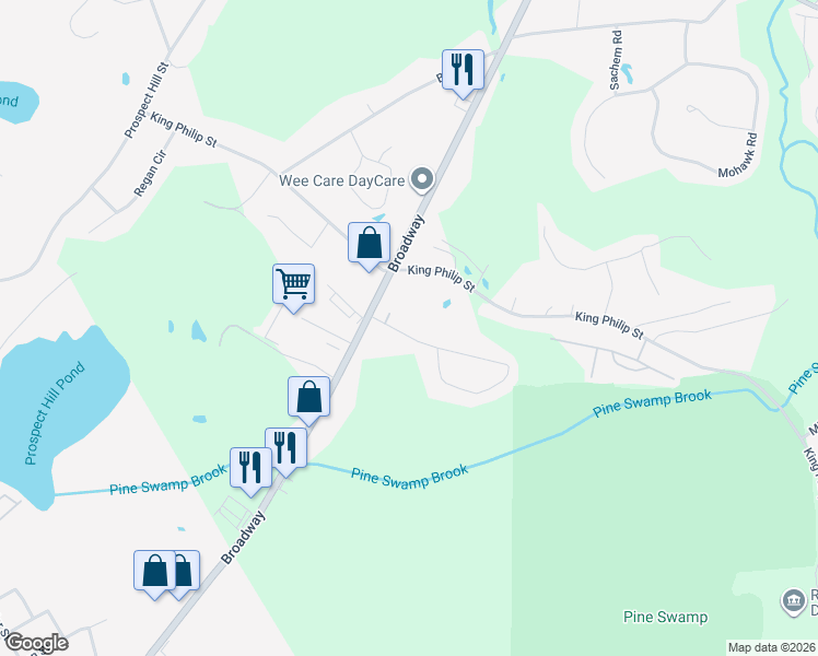 map of restaurants, bars, coffee shops, grocery stores, and more near 36 1st Street in Raynham