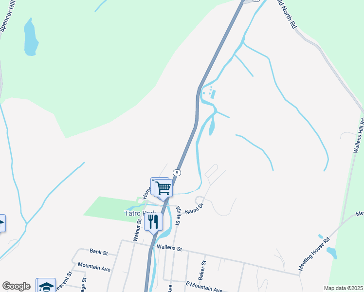 map of restaurants, bars, coffee shops, grocery stores, and more near 449 North Main Street in Winsted