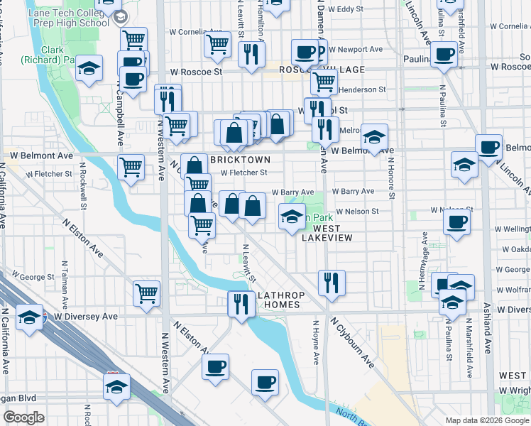 map of restaurants, bars, coffee shops, grocery stores, and more near in Chicago