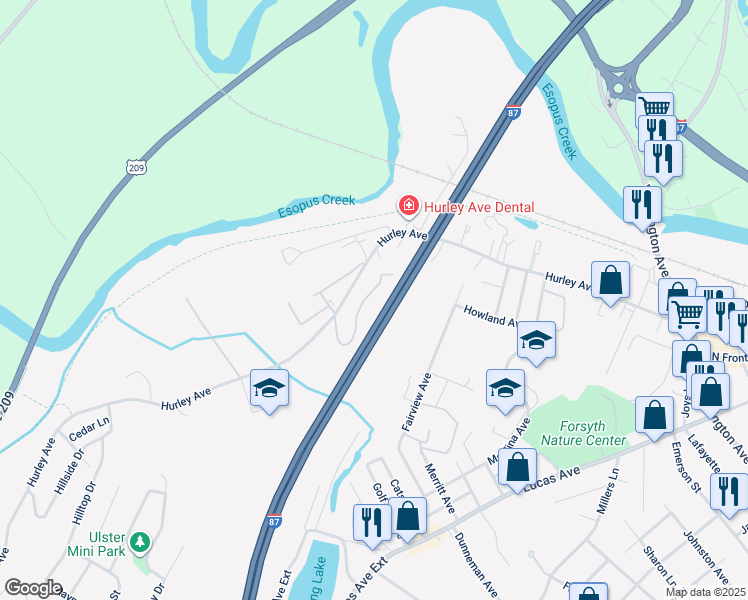 map of restaurants, bars, coffee shops, grocery stores, and more near 280 Village Court in Kingston