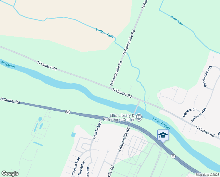 map of restaurants, bars, coffee shops, grocery stores, and more near N Custer Rd & N Raisinville Rd in Monroe