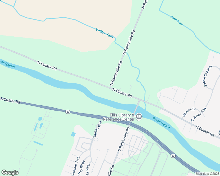 map of restaurants, bars, coffee shops, grocery stores, and more near N Custer Rd & N Raisinville Rd in Monroe