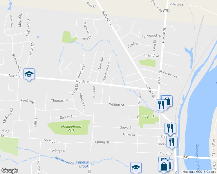 map of restaurants, bars, coffee shops, grocery stores, and more near 12 Wicklow Street in Windsor Locks