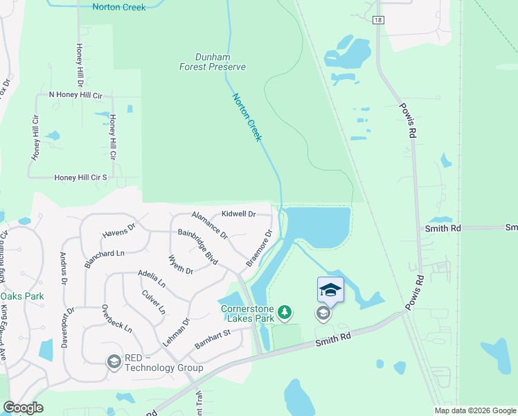 map of restaurants, bars, coffee shops, grocery stores, and more near 3032 Braemore Drive in West Chicago