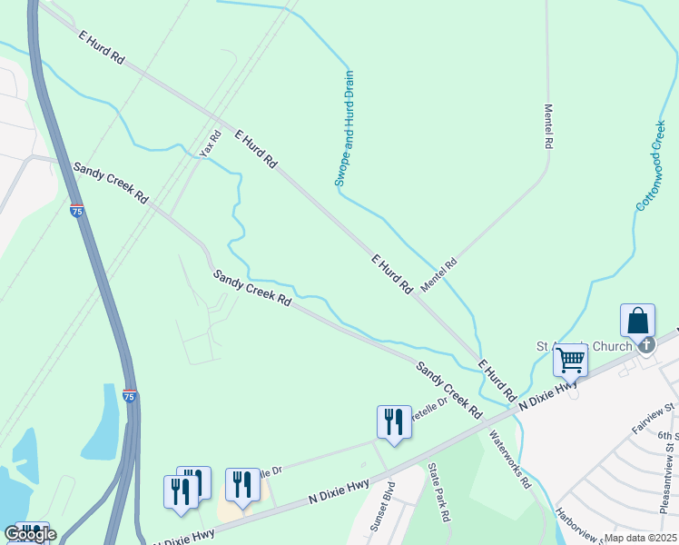 map of restaurants, bars, coffee shops, grocery stores, and more near 1960 East Hurd Road in Monroe